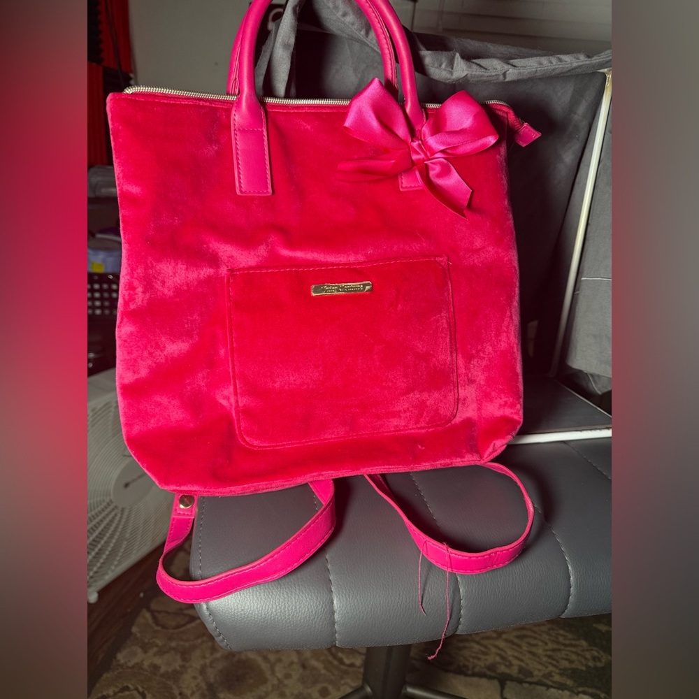 NWOT Juicy Couture Hot Pink Velour Satin Bow Convertible Backpack Handbag